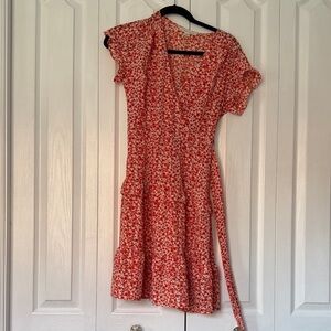 Monteau Red Floral Asymmetrical Dress